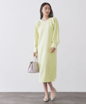 m@オリーブ38サイズロングタイプ タックデザインAラインワンピース【洗濯機OK