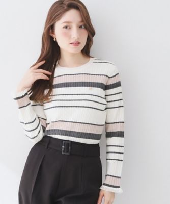 ランダムボーダーケーブルニット【洗濯機OK／坑ピル