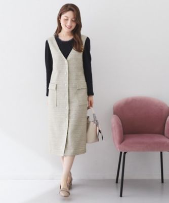 サマーツイード前開きジャンスカ【洗濯機OK／イージーアイロン