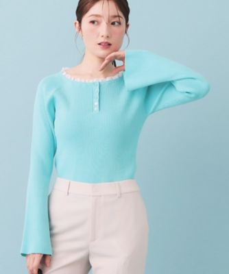 ヘンリーネックフレアスリーブニット【洗濯機OK