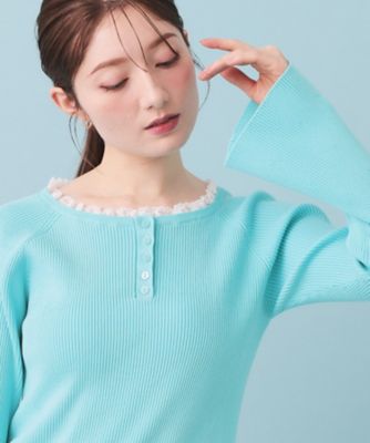 ヘンリーネックフレアスリーブニット【洗濯機OK