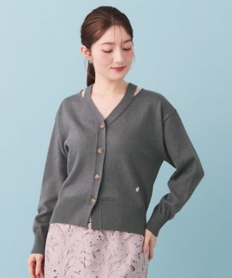 ラメリリースリットVネックカーディガン【洗濯機OK