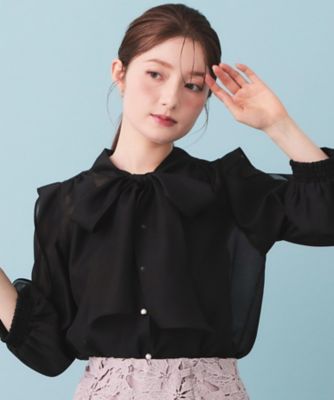 オーガンシアーリボンフリルブラウス【洗濯機OK／イージーアイロン