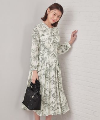 ＜index (Women)＞フラワーハイネックタックワンピース【洗濯機ＯＫ／イージーアイロン／防シワ】（２００２５８９４０７）