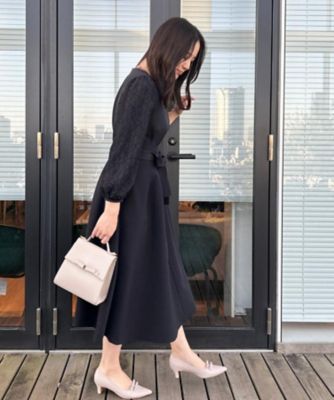 ハレの日・通勤】レース袖タックフレアワンピース