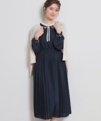 ハレの日・通勤】配色シフォンプリーツ ワンピース