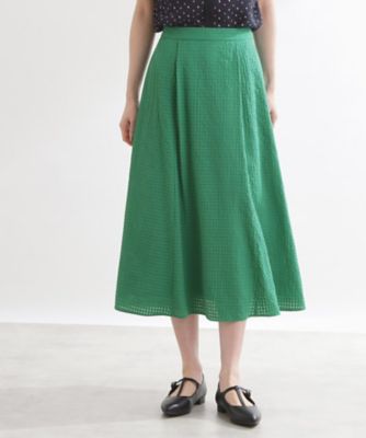 美品 VEVIRED ロング スカートグリーン系 フレア 日本製 フレアのきれいな美シルエットロングスカート | hanayuki