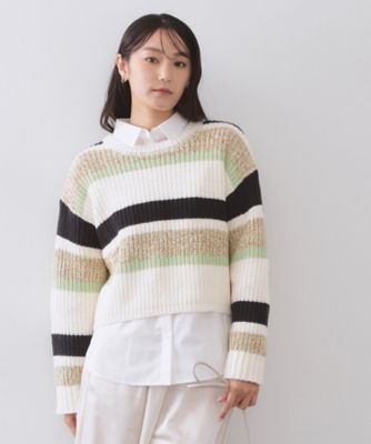 カラーボーダーミドルゲージニット（2002590097） | OPAQUE