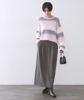 ボーダーリブ使いナロースカート【洗濯機OK】（2002590098