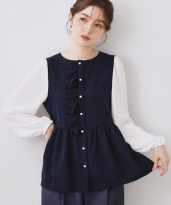 ハレの日・通勤】フリルドッキング ペプラムブラウス