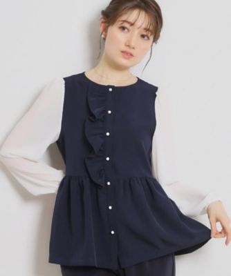 ハレの日・通勤】フリルドッキング ペプラムブラウス