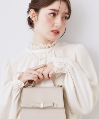 Harrodsのレースが美しいブラウス(インナー付)/ハロッズ ミズイロインド mizuiro ind コットン レース スタンドカラー ワイド