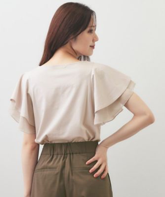 美品 長濱ねるさん着用 kolorドッキングシースルーブラウス シフォンフリル 接触冷感／UVケア】シフォンフリルドッキングトップス《洗濯機OK