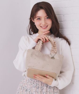 持ち手フリルビジューミドルトートバッグ【2WAY