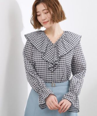 大人の華やぎチェックフリルブラウス（2002592792） | GROVE