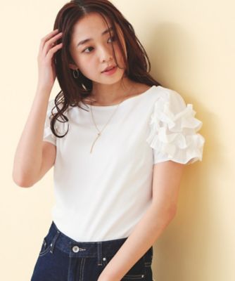 ＜index (Women)＞フリルドッキングスリーブＴシャツ【洗濯機ＯＫ／ＵＶケア】（２００２５９３０９２）
