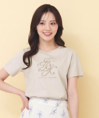 接触冷感】ビッグロゴ刺繍ビジュー付きTシャツ《洗濯機OK／UVケア