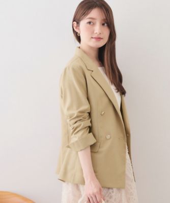 ベージュ ダブルブレスト テーラードジャケット 再入荷》ダブルブレストテーラードジャケット【接触冷感／吸水速乾