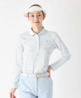 ストライプフラワー長袖ポロシャツ（2002593205） | adabat