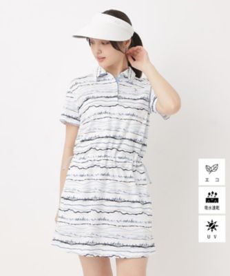 adabat アダバット ホワイト ストライプ ワンピース レディース 新品 吸水速乾／UVカット／エコ クールコアウエイブボーダーワンピース