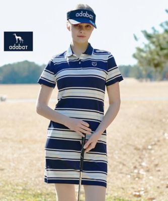 ADABAT NAVY】ランダムボーダーポロえりワンピース