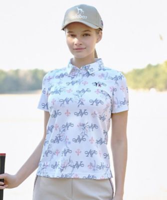 【新品】ゴルフウェアADABAT (Ladies)半袖ポロシャツ 42 撥水加工 ADABAT NAVY】吸水速乾／UVカット ロゴモノグラムプリント