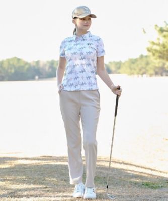 【新品】ゴルフウェアADABAT (Ladies)半袖ポロシャツ 42 撥水加工 ADABAT NAVY】吸水速乾／UVカット ロゴモノグラムプリント