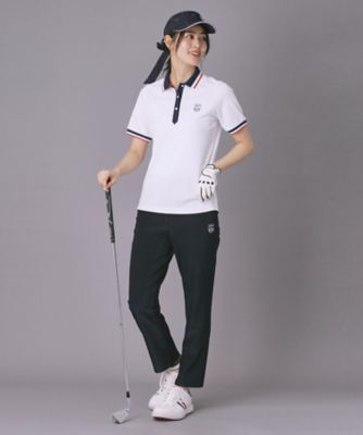 【新品】ゴルフウェアADABAT (Ladies)半袖ポロシャツ 42 撥水加工 ADABAT NAVY】吸水速乾／UVカット カノコクレリック半袖
