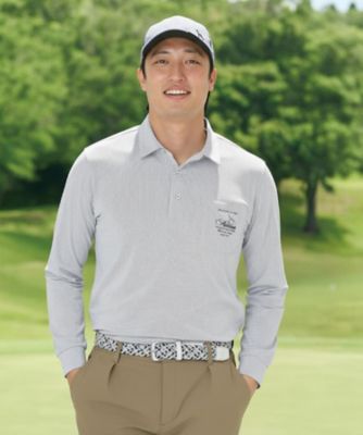 吸水速乾シャンブレーストライプ長袖ポロシャツ（2002593342