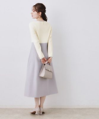 ハレの日・通勤】スクエアネック バイカラー ニットワンピース