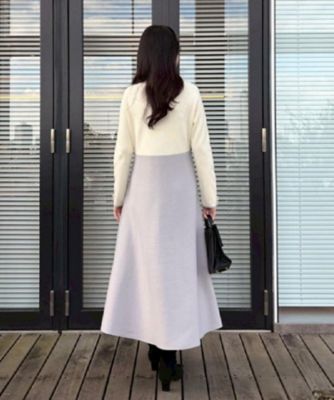 美品 アパルトモン Mimore Knit OP ミモレ ニット ワンピース ハレの日・通勤】スクエアネック バイカラー ニットワンピース