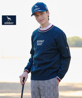 ADABAT NAVY】ケーブルストライプクルーニット
