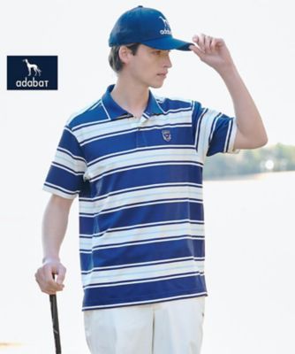 ADABAT NAVY】UVカット ランダムボーダー半袖ポロシャツ