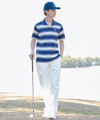 ADABAT NAVY】UVカット ランダムボーダー半袖ポロシャツ