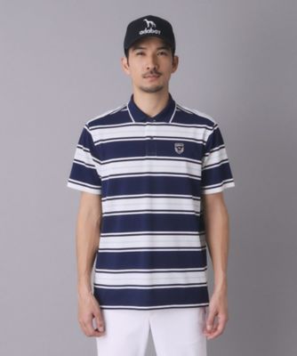 ADABAT NAVY】UVカット ランダムボーダー半袖ポロシャツ