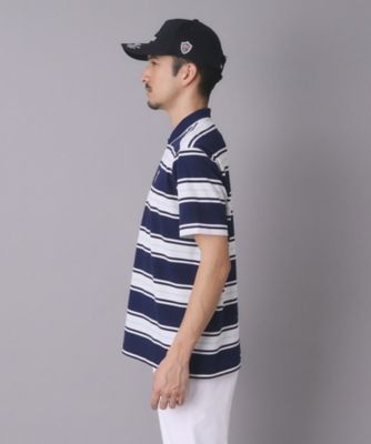 ADABAT NAVY】UVカット ランダムボーダー半袖ポロシャツ