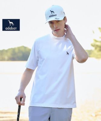 ADABAT NAVY】ナイロン混ストレッチ半袖モックT