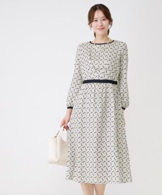 ＜COUP DE CHANCE (Women)＞【手洗い可】ニット×幾何柄プリントドッキングワンピース（２００２５９３４８３）