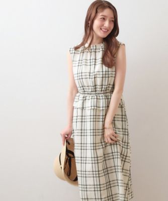 yori タータンチェックシアーワンピース 34 シアーチェックミニペプラムワンピース【防シワ／洗濯機OK
