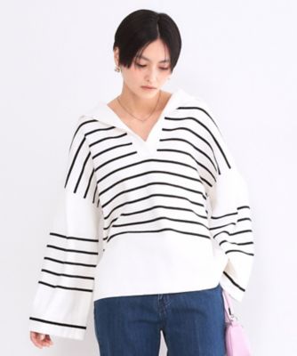 ＜OPAQUE.CLIP (Women)＞スキッパーセーラーカラーボーダーニット【洗濯機ＯＫ】（２００２５９３７５９）