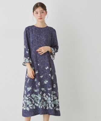 SunaUna　レースプリント花柄ワンピース40(L)ブルー co creation and yours／SS～L】レースプリント