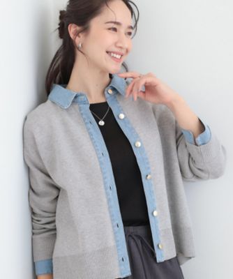 ＜SHOO LA RUE (Women)＞デニム切替でこなれ顔　金ボタン　ニットカーディガン（２００２５９４０８４）