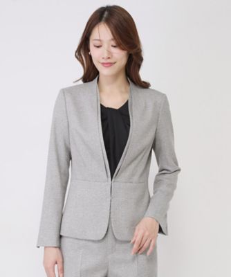 手洗い可／日本製／スーツ可】美シルエットのカラーレスジャケット