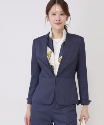 美品 シンゾーン テーラードジャケット 紺ブレザー 38 日本製 手洗い可／日本製／スーツ可】美シルエットのカラーレスジャケット