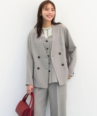 ❤【ロメオジリ】✨美品　ブラウスジャケット　フォーマル　グレー茶　M　春夏 貴島明日香さん着用】リネンライクカラーレスジャケット