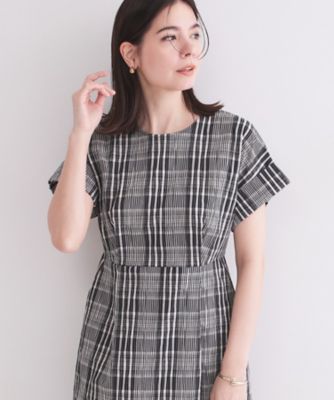 黒×ノバチェックパイピングカットソー シアーチェックパイピングワンピース[品番：MKSW0050954]｜dazzlin