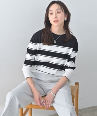 ＜UNTITLED L (Women/大きいサイズ)＞ボーダーボートネックニット（２００２５９５３１７）