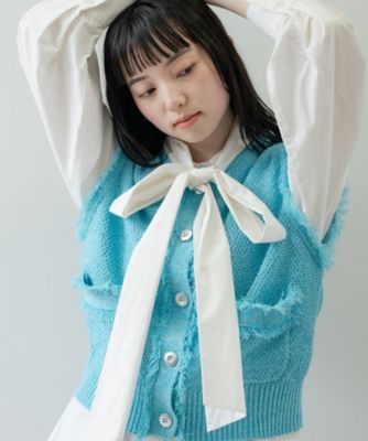 イタリア製　Bridea　前開き　ラメニットベスト　ラインストーン花ボタン sakishimatokyo ベスト ジレ 「ラメニット」「キラキラ/きらきら