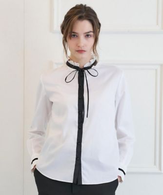 バイカラーリボンタイフリルネックブラウス（2002595760