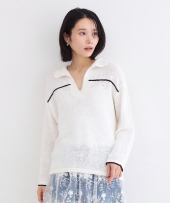 ＜OPAQUE.CLIP (Women)＞テープヤーンキーネックニット【洗濯機ＯＫ】（２００２５９６２５２）